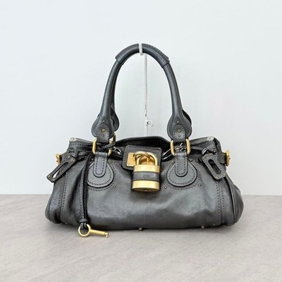 Chloe Paddington Metallic Silver Leather Medium Handbag Padlock