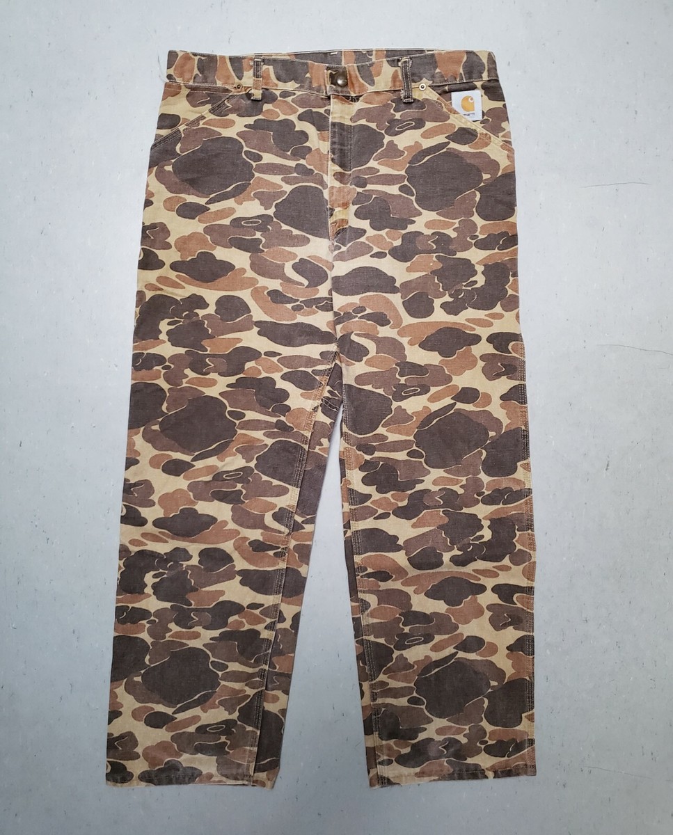 VTG CARHARTT Duck Canvas Pants Camo Carpenter Knee Denim Workwear