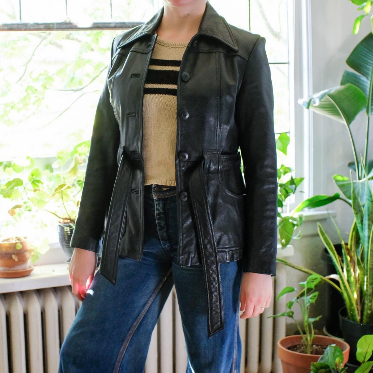 2000s Matrix Leather Jacket Vintage Late 90d Early Y2K Super Cute