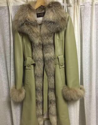 BALMAIN Leather Luxury Fur Women's Long Coat Size S Olive USED | eBay
