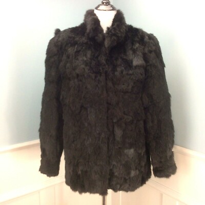 Vtg Genuine Rabbit Fur Coat Medium Black Somerset Furs Quilted