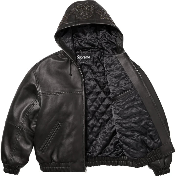 Supreme Studded Hooded Leather Jacket Black | eBay
