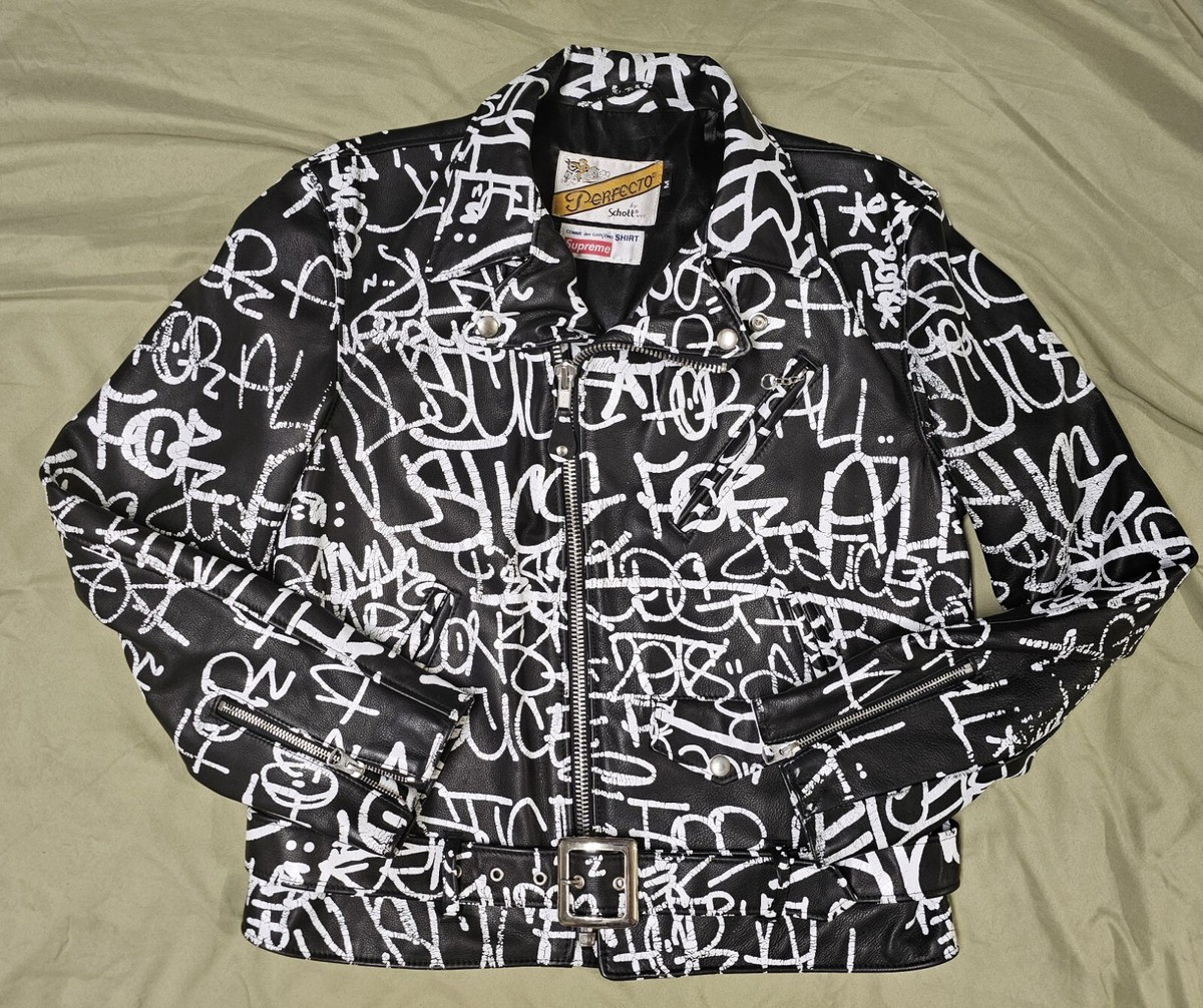 SUPREME COMME DES GARCONS SHIRT SCHOTT PAINTED PERFECTO LEATHER
