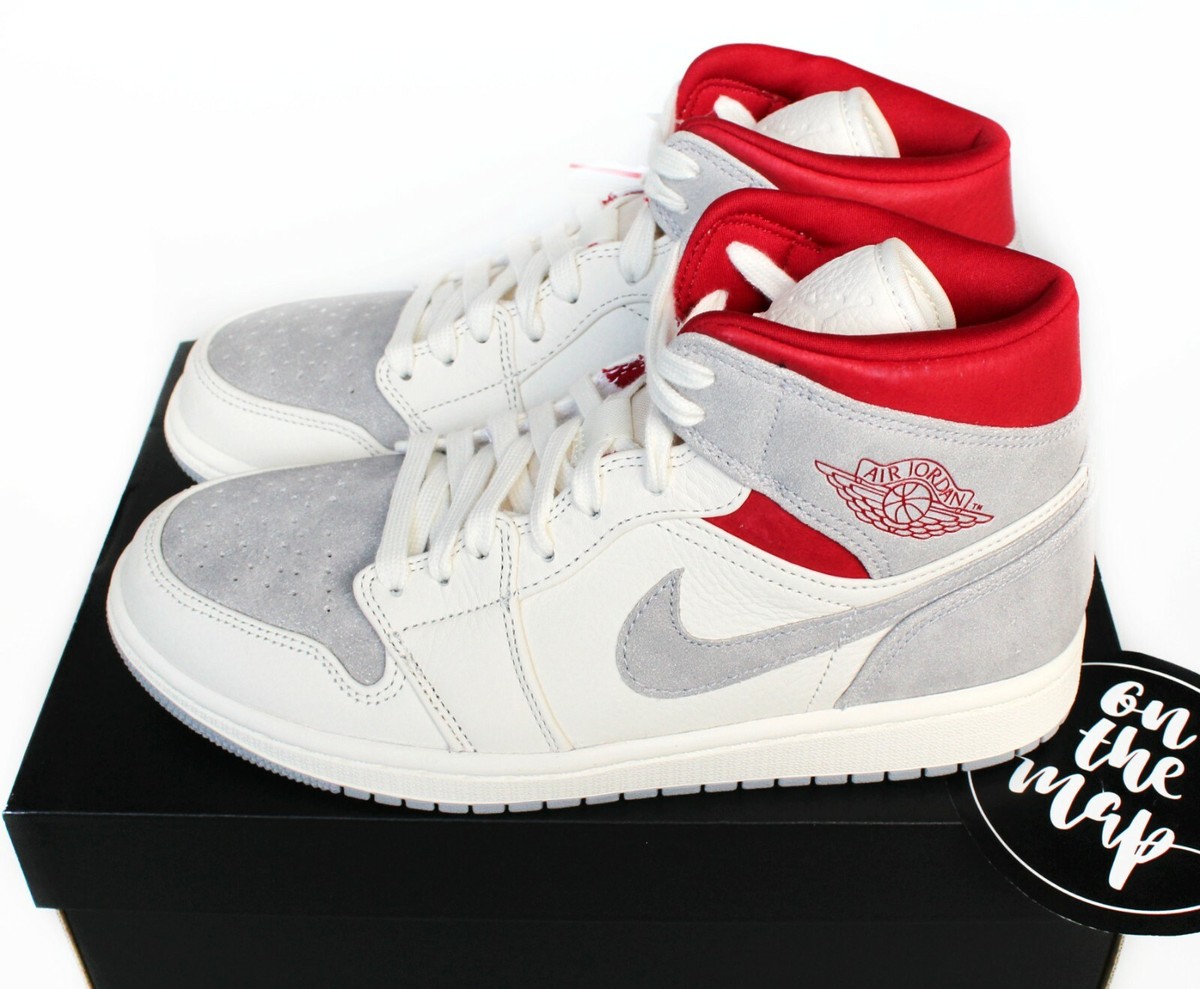 Nike Air Jordan 1 Retro Mid PRM SNS White Wolf Grey Red UK 5 6 7 8