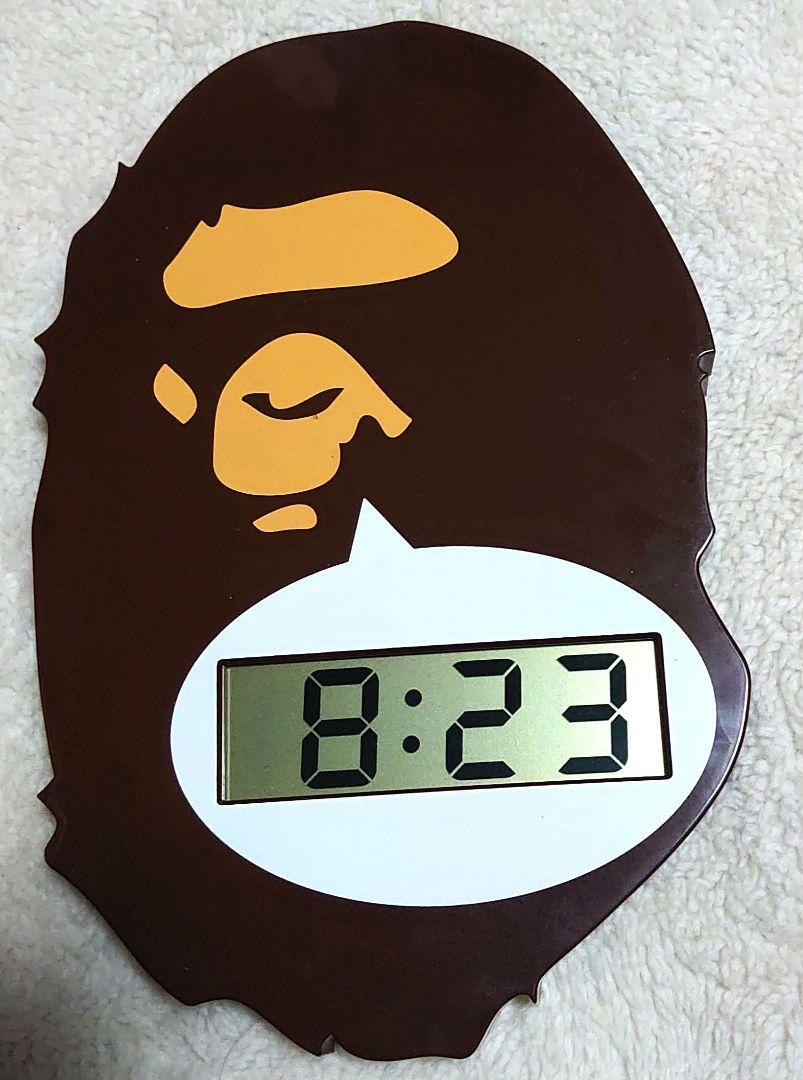 A BATHING APE Digital Wall Clock Head Brown Bape Ape Hanging Used