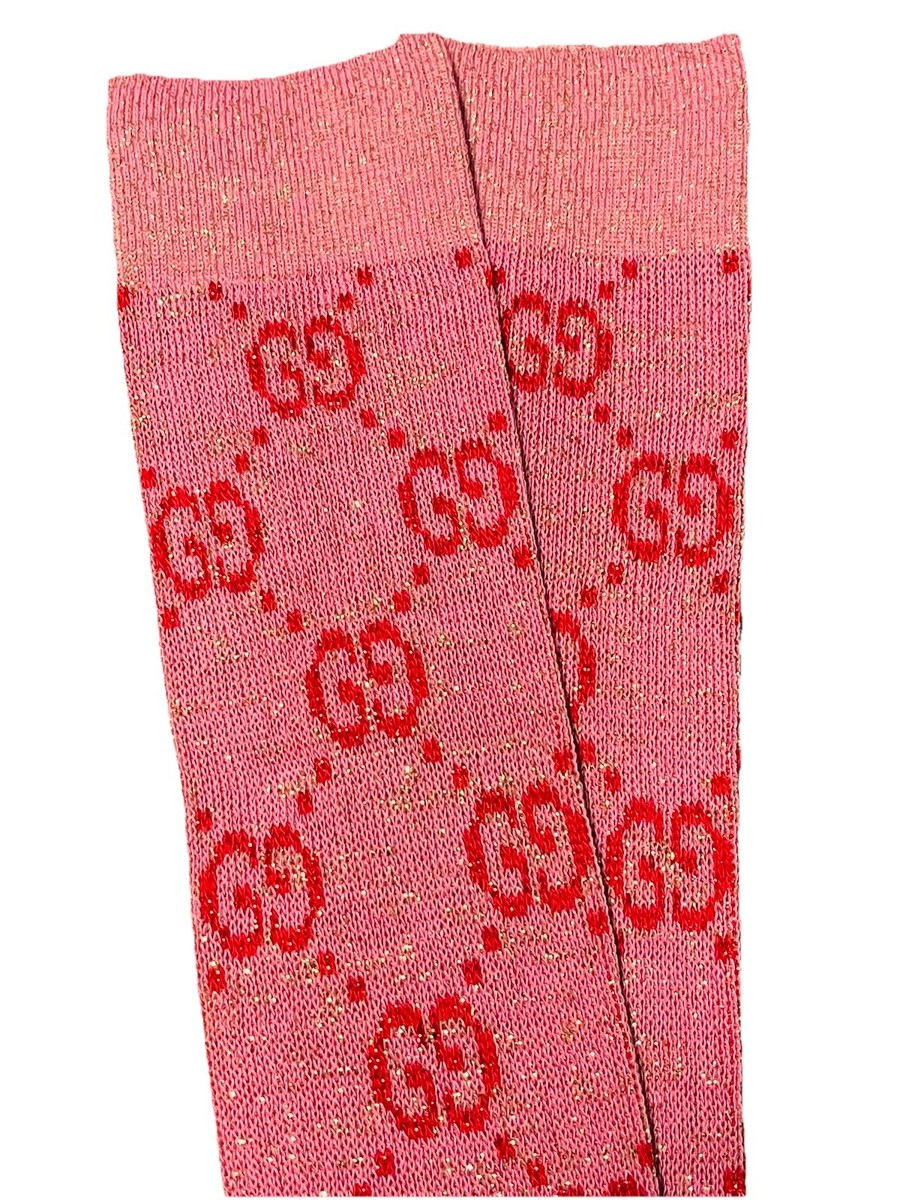 New Authentic Gucci GG Supreme Logo Glittery Knee-High Socks