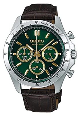 SEIKO Spirit SBTR017 Green Chronograph Quartz Leather band Men