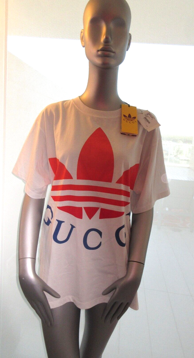 GUCCI x Adidas White red Logo T-Shirt Men's Size S Small Cotton