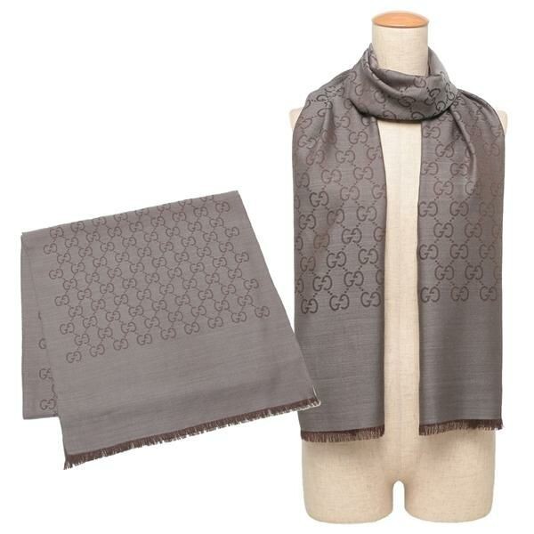 SALE] GUCCI Scarf Wool Silk GG Logo Large Size 2024 FW Fringe Dark