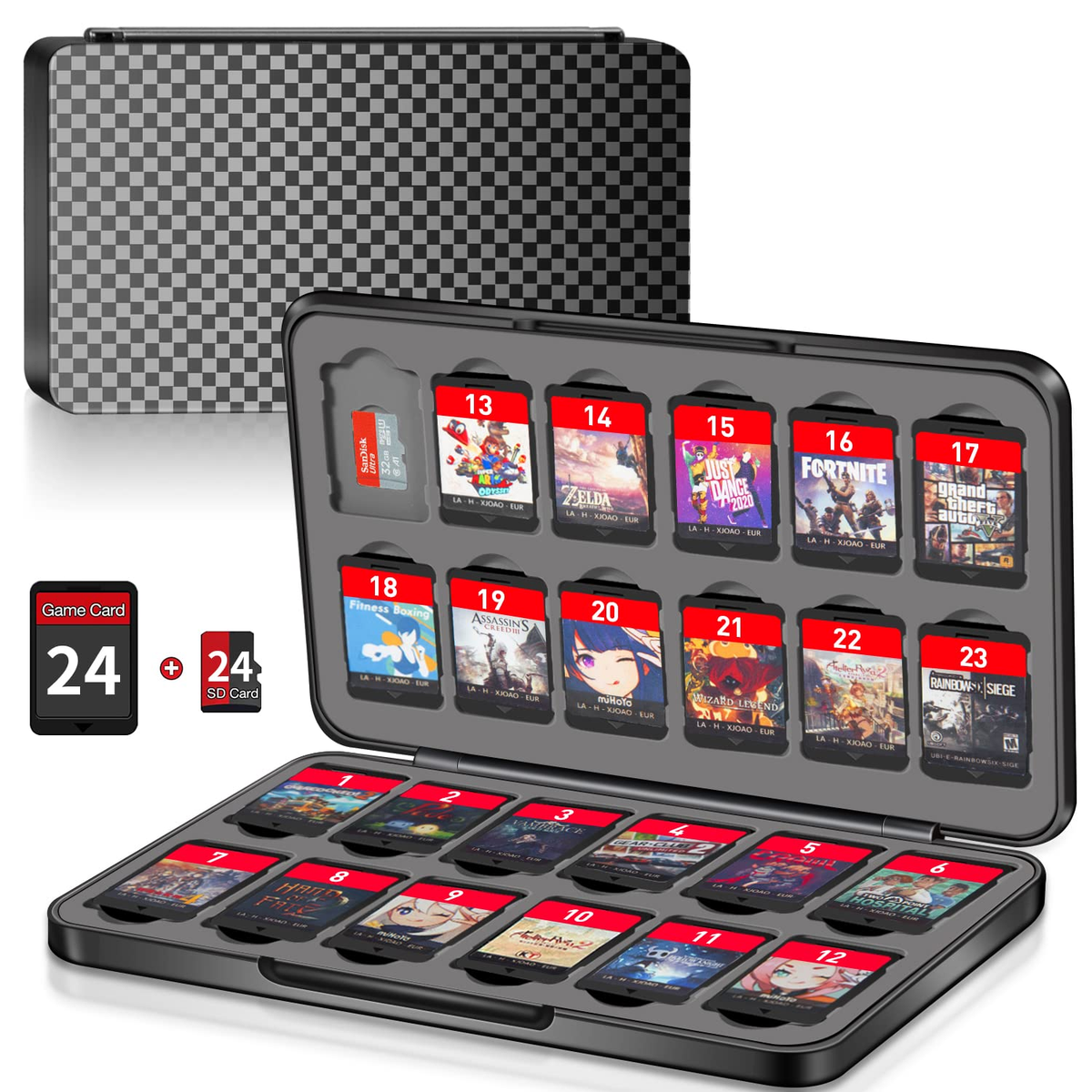 Switch Game Case Holder with 24 Cartridge Slots and 24 Micro SD