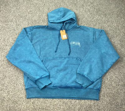 Stussy Dyed Designs Hoodie Mens XXL Blue Pigment Dyed Sweatshirt