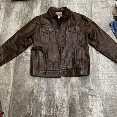 Vintage 90's Gap Blue Jeans Brown Button-up Leather Jacket | eBay