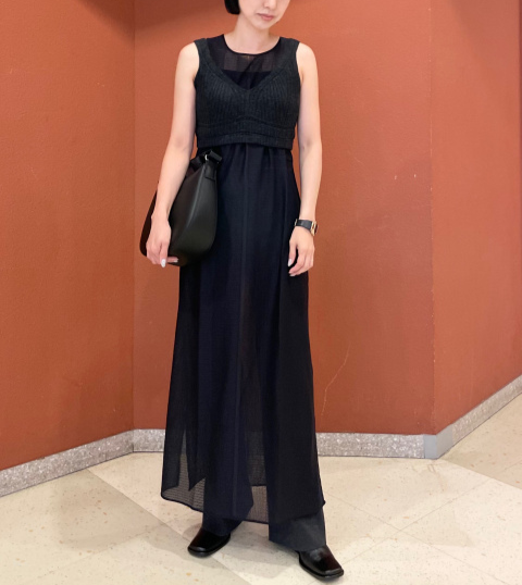 Mame Kurogouchi Uniqlo Women Elegant Mesh Sleeveless Long Dress