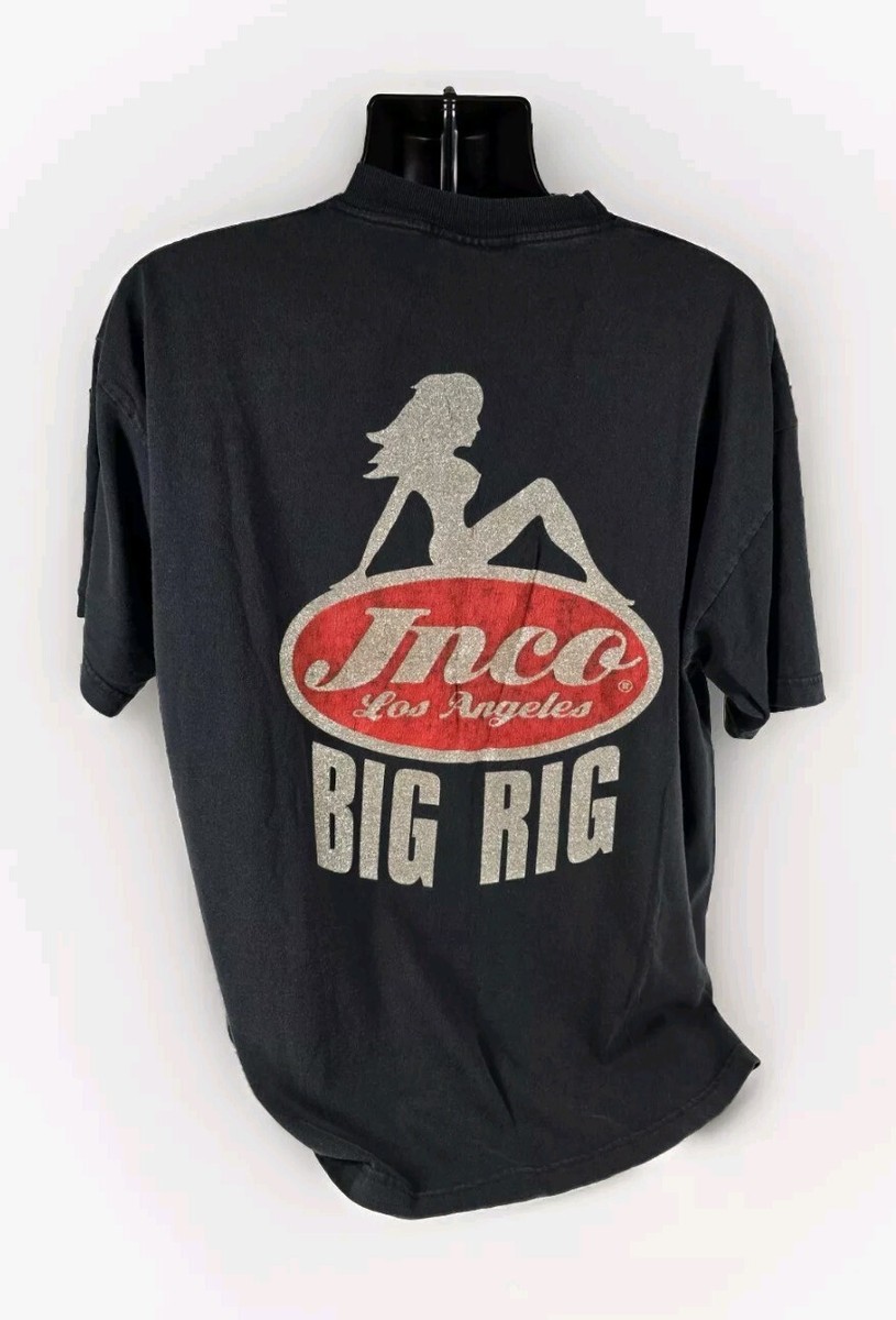 Vintage 90s Jnco Jeans T Shirt Big Rig Black USA Made Size XL See