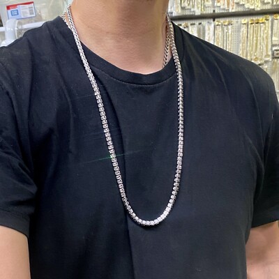 Men's One-Row Necklace Pharaoh CZ Silver Tone Hip Hop Tennis Chain