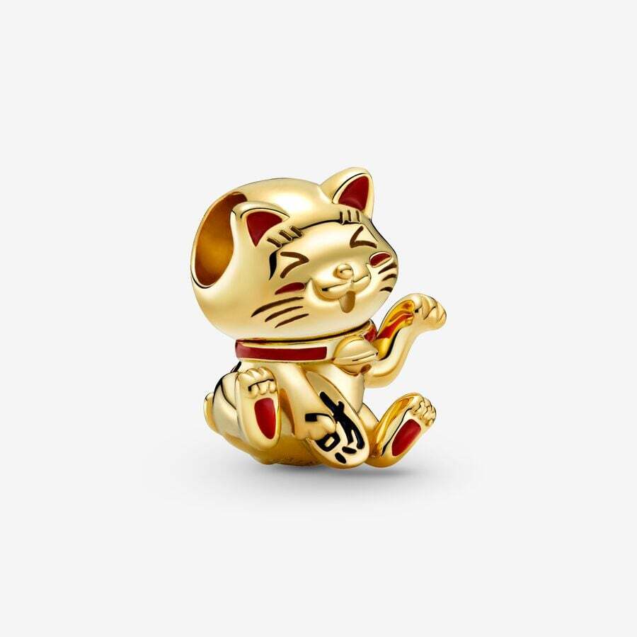 PANDORA Japan Cute Fortune Cat Charm 14K Gold Plating New