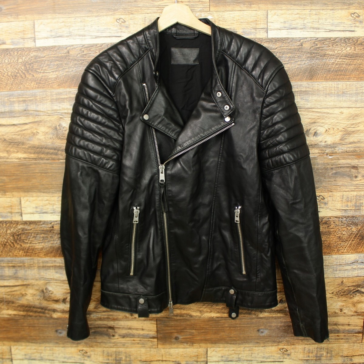 All Saints Leather Biker Jacket Size M Mens zip sheep leather