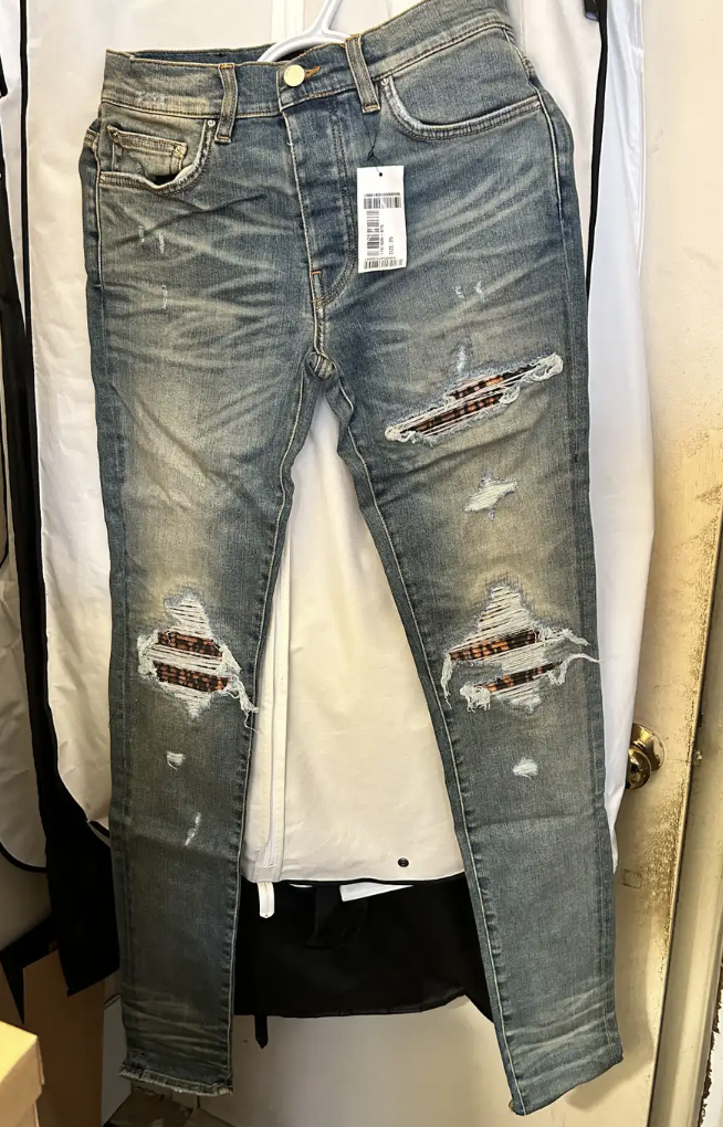 Amiri Clay Indigo & Leopard 'MX1' Jeans | eBay