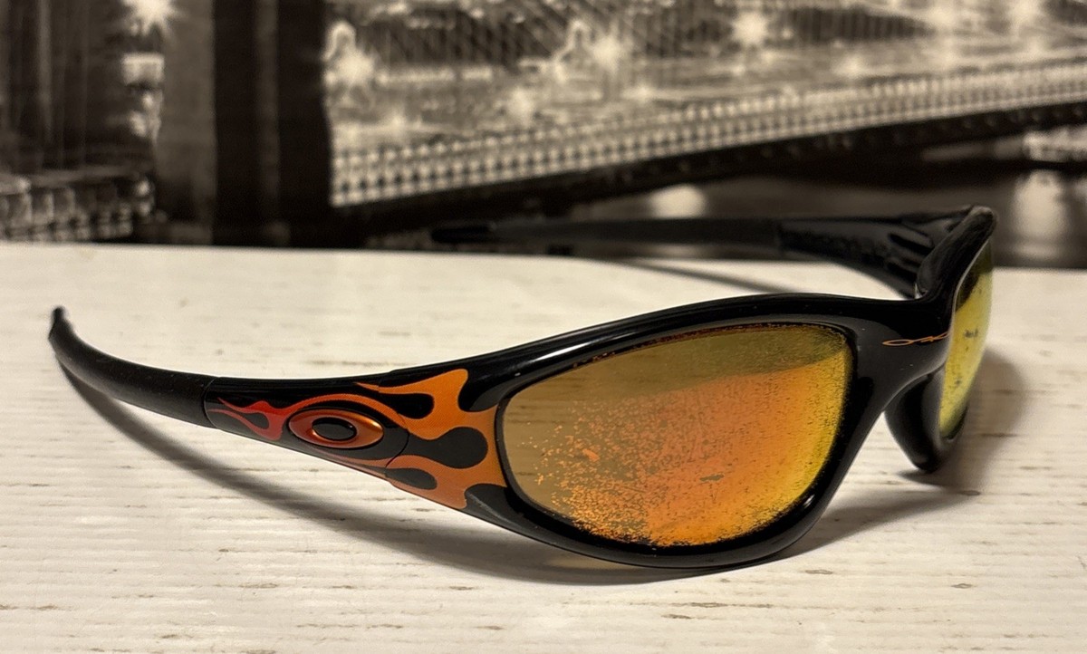 vintage oakley straight jacket sunglasses black Orange Flames Fire