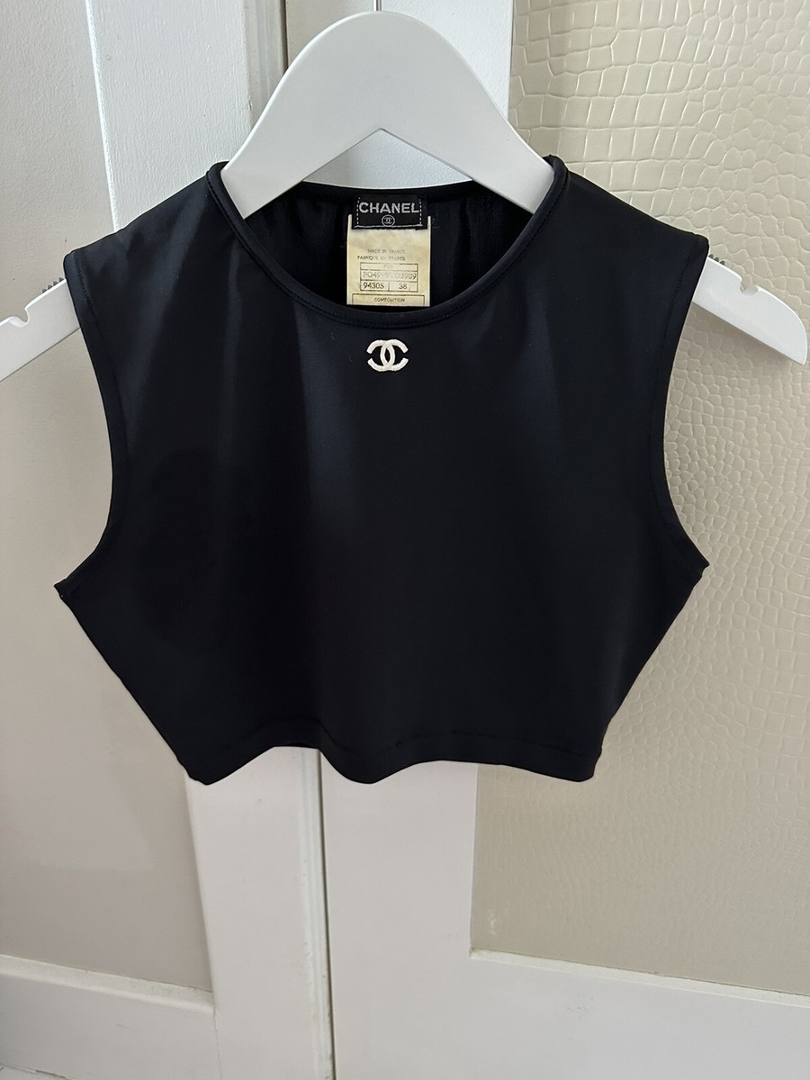 Iconic Chanel Vintage Spring 1995 Black White CC Logo 95P Crop Top