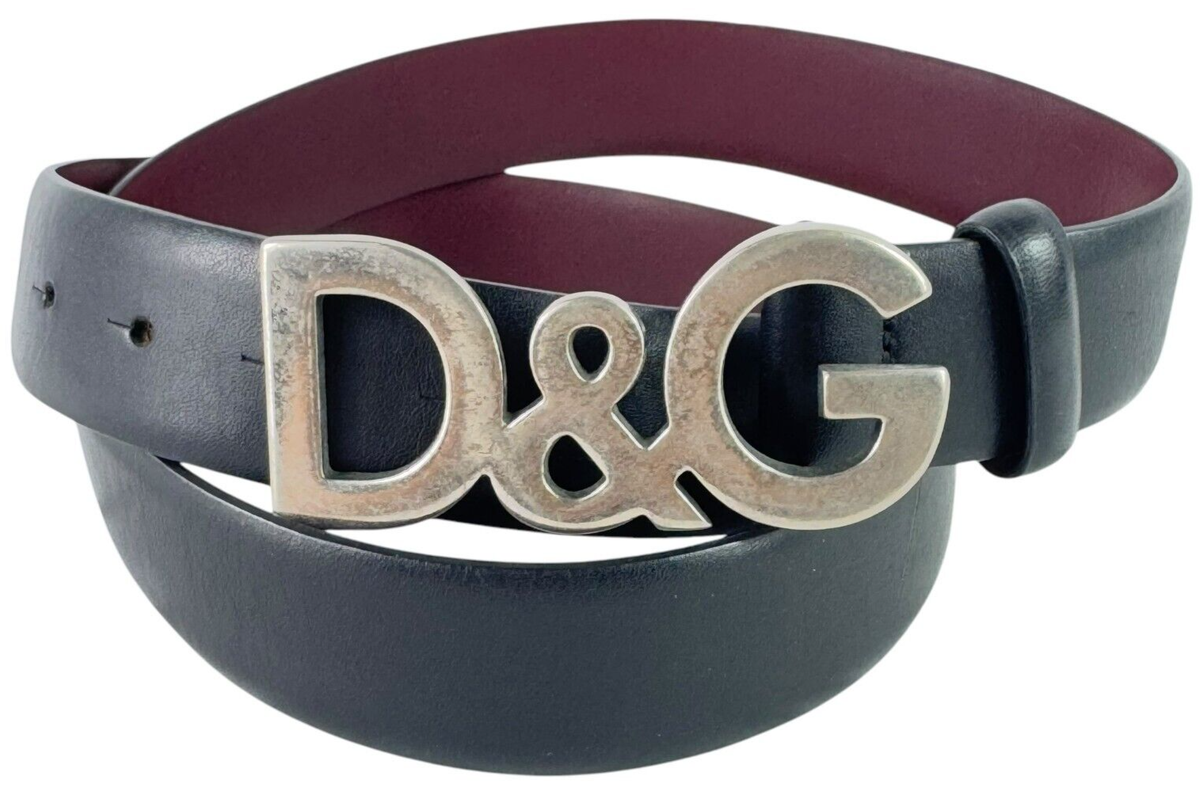 DOLCE & GABBANA Black Leather Vintage D&G Logo Buckle Men's Belt