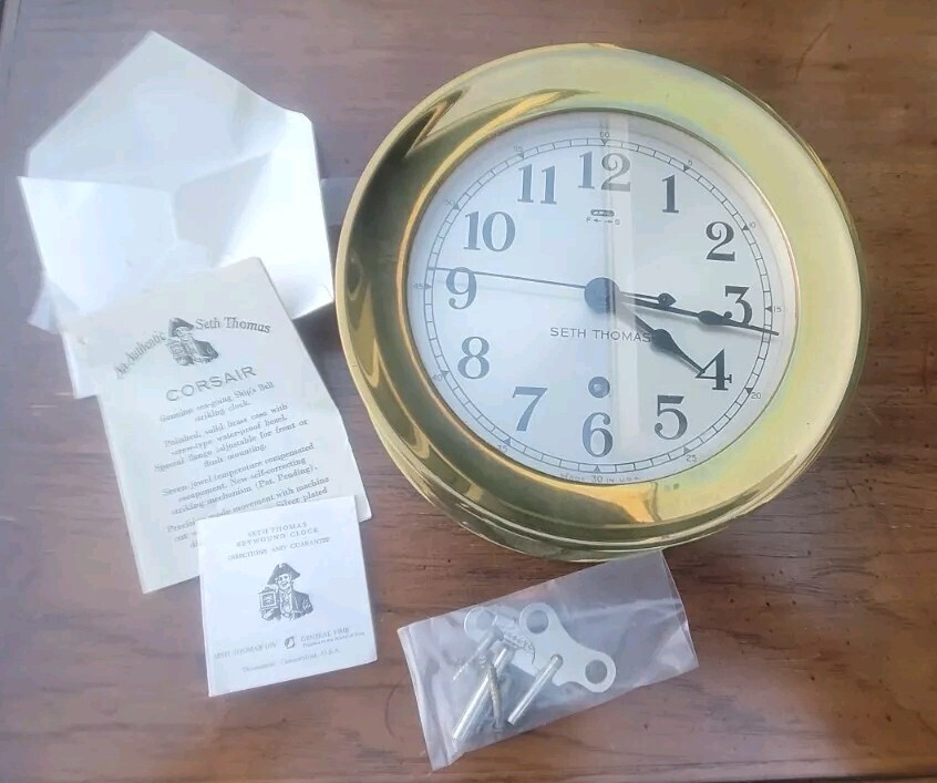Vintage Seth Thomas Ships Clock Brass Nautical Working with Key