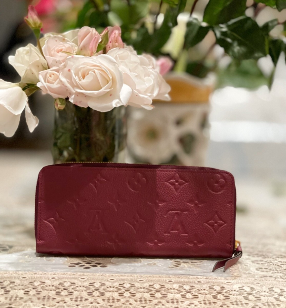 Louis Vuitton Clemence Leather red zippy wallet with Removable