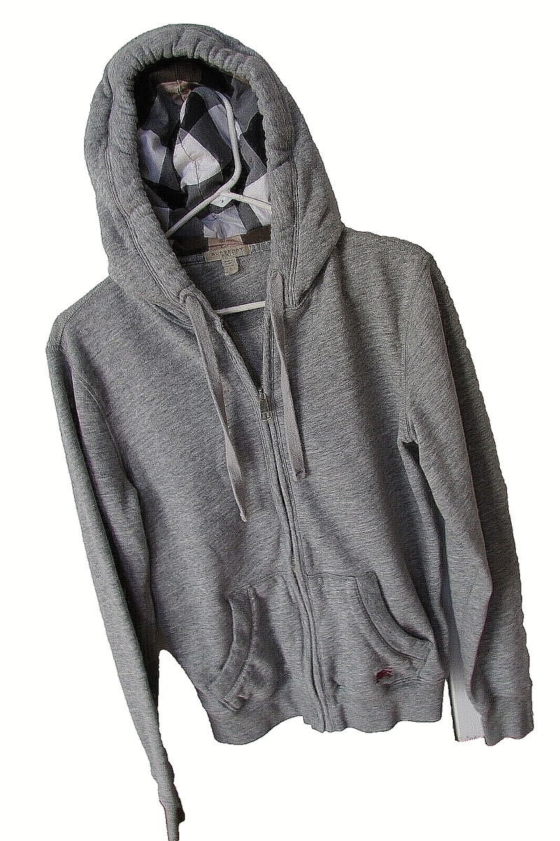 BURBERRY BRIT Chester Hoodie Gray Full Zip Mens Nova Check Plaid