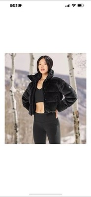 Alo Yoga Black Ribbed Velour Gold Rush Puffer Jacket | eBay