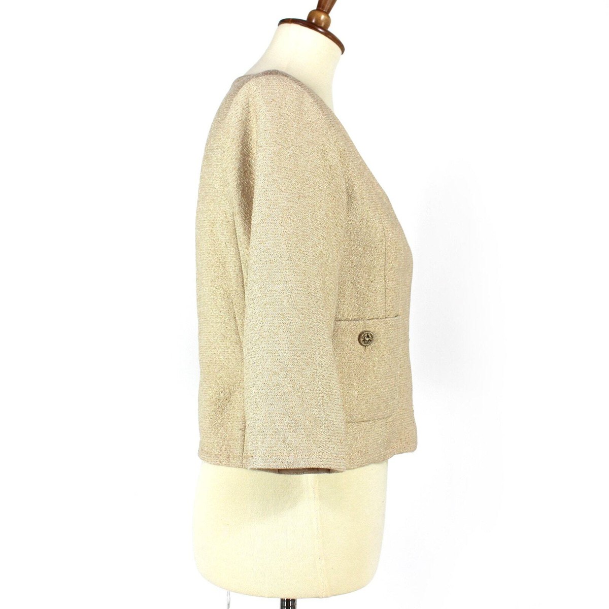 Chanel Cropped Suit Jacket Gold Metallic CC Logo Button Front