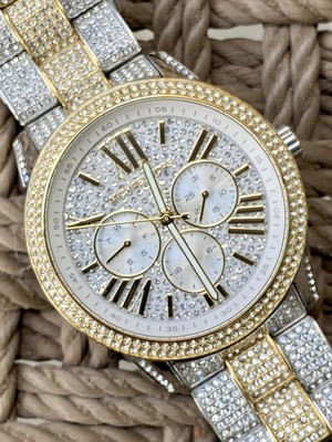 VGC Michael Kors MK-6934 MK6934 Oversized Brynn Pave 2 Tone Men