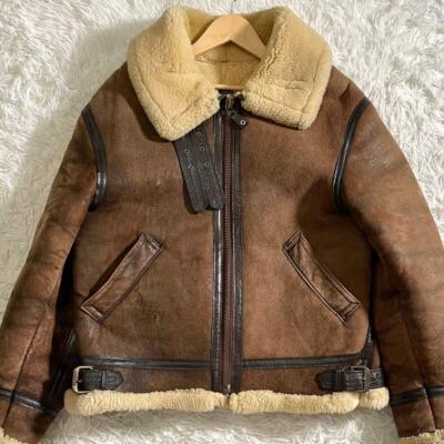 AVIREX B-3 Flight Jacket Mouton Brown Leather Size 38 Japan Used