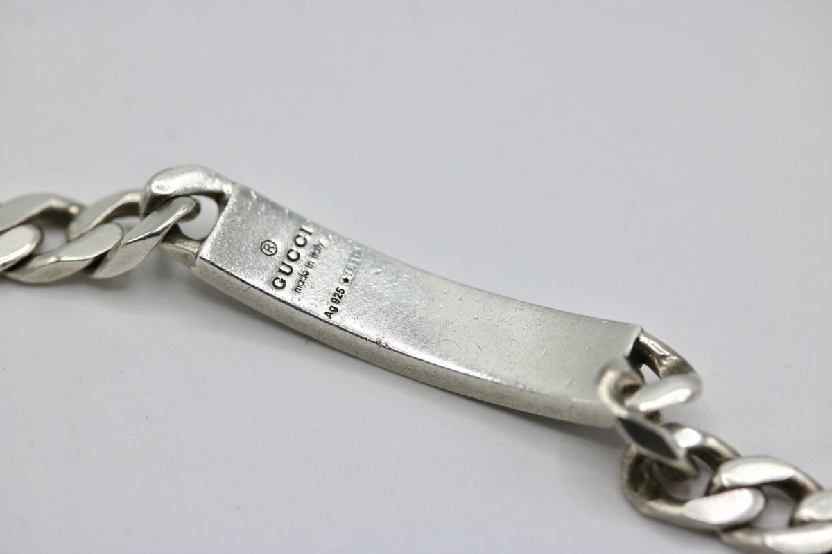 Authentic 925 Sterling Silver Men's Gucci Ghost Bar ID Curb Link