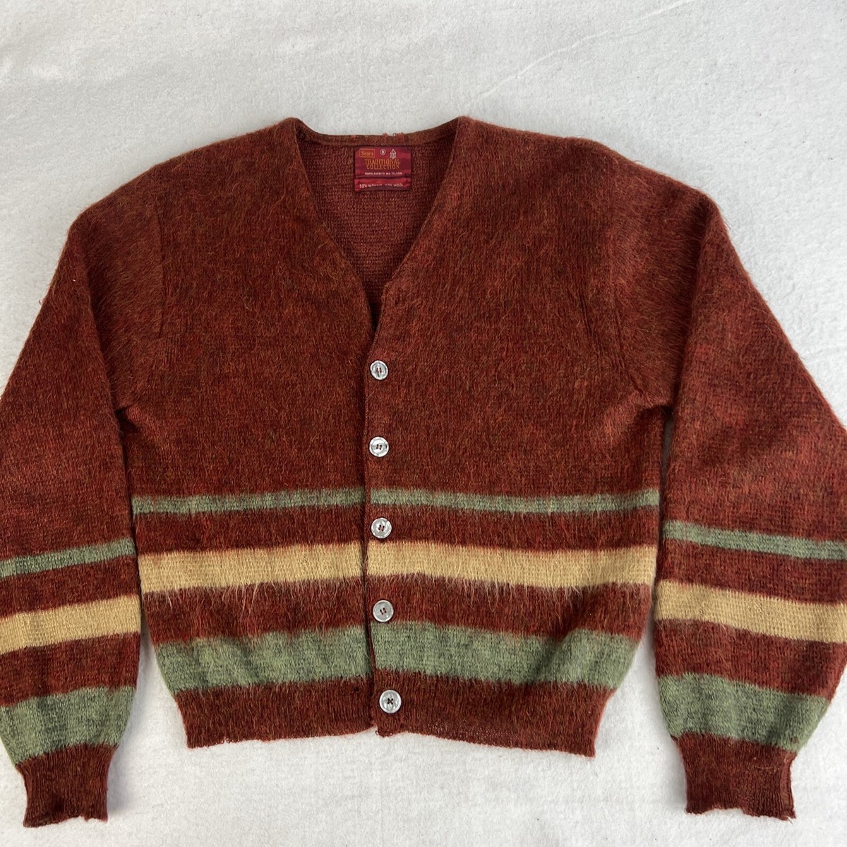 Vintage 60s Sears Mohair Cardigan Size Small Striped Shaggy | eBay