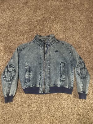 Vintage Nike Challenge Court Denim Jacket Size L Acid Washed Blue