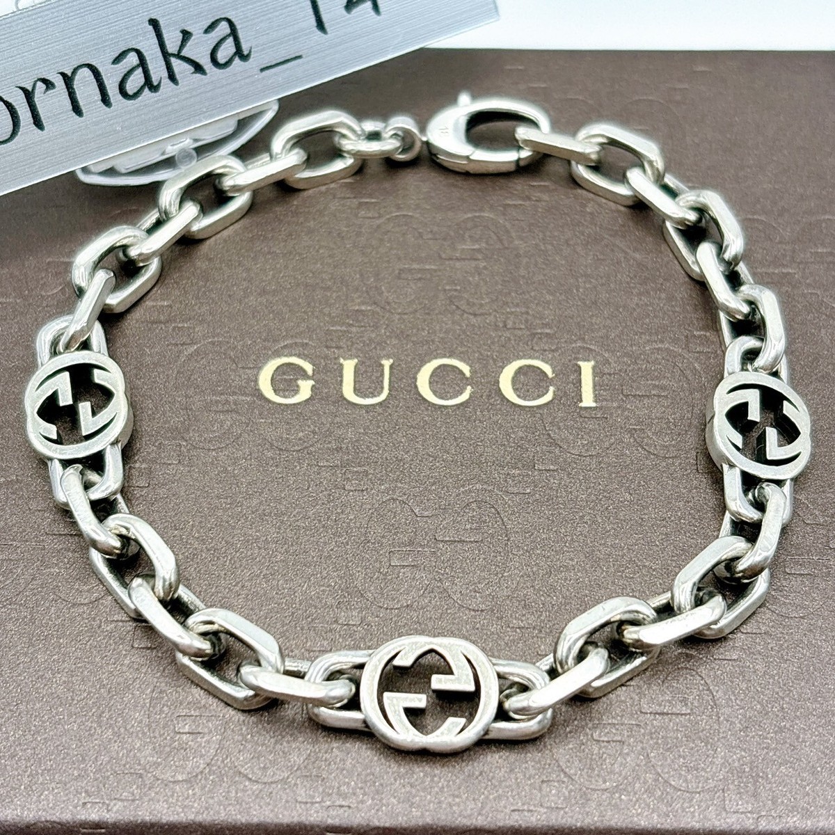 Excellent GUCCI Interlocking Bracelet G Logo Chain Sterling Silver