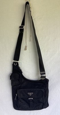 VTG PRADA Black Tessuto Nylon Asymmetric Sling Cargo Messenger