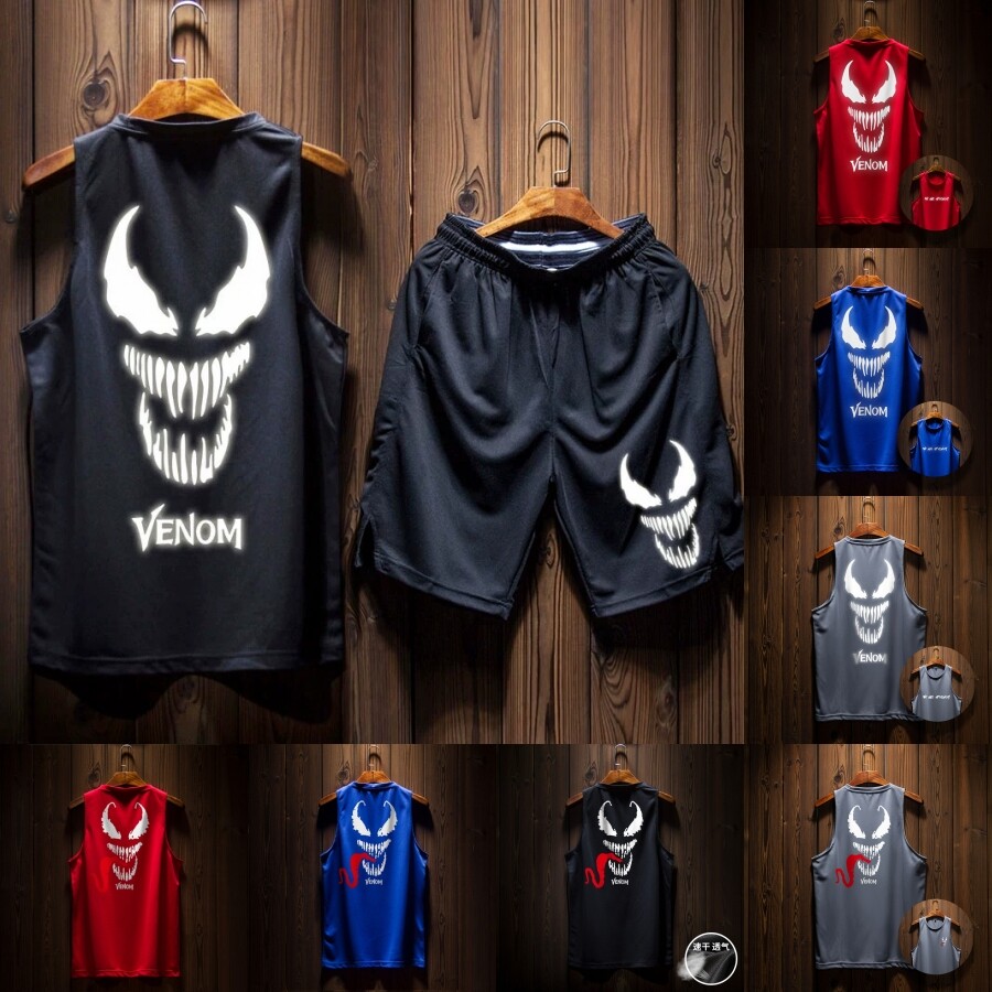Marvel Venom Mens Basketball Jersey Shorts Sleeveless Reflective