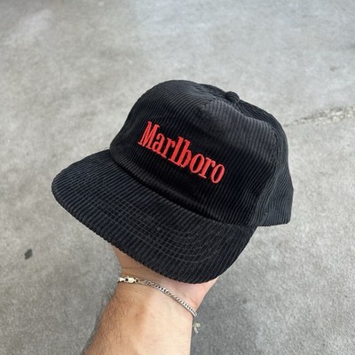 Vintage Marlboro Snapback Corduroy Hat Black Cap Cigarettes Rare