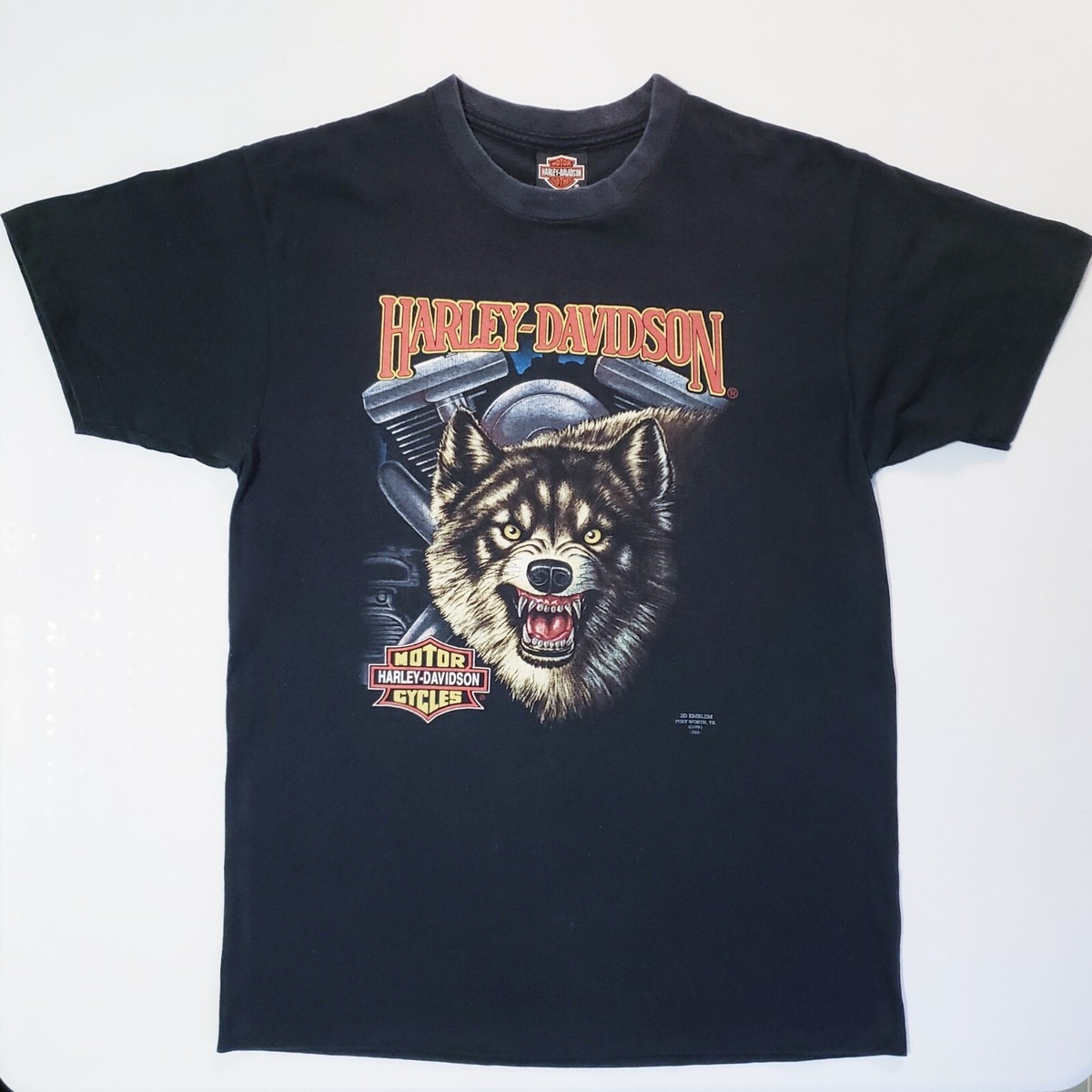 Vtg 90s 3D EMBLEM Wolf Harley Davidson Motorcycle T-Shirt 1991 Sz