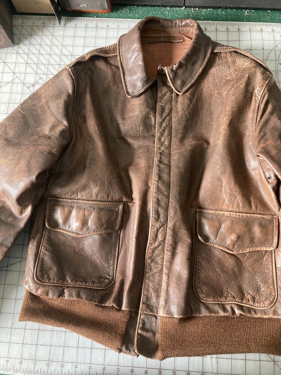 ORIGINAL WWII A2 PERRY? FLIGHT JACKET 40 LEATHER BOMBER PILOT Pro