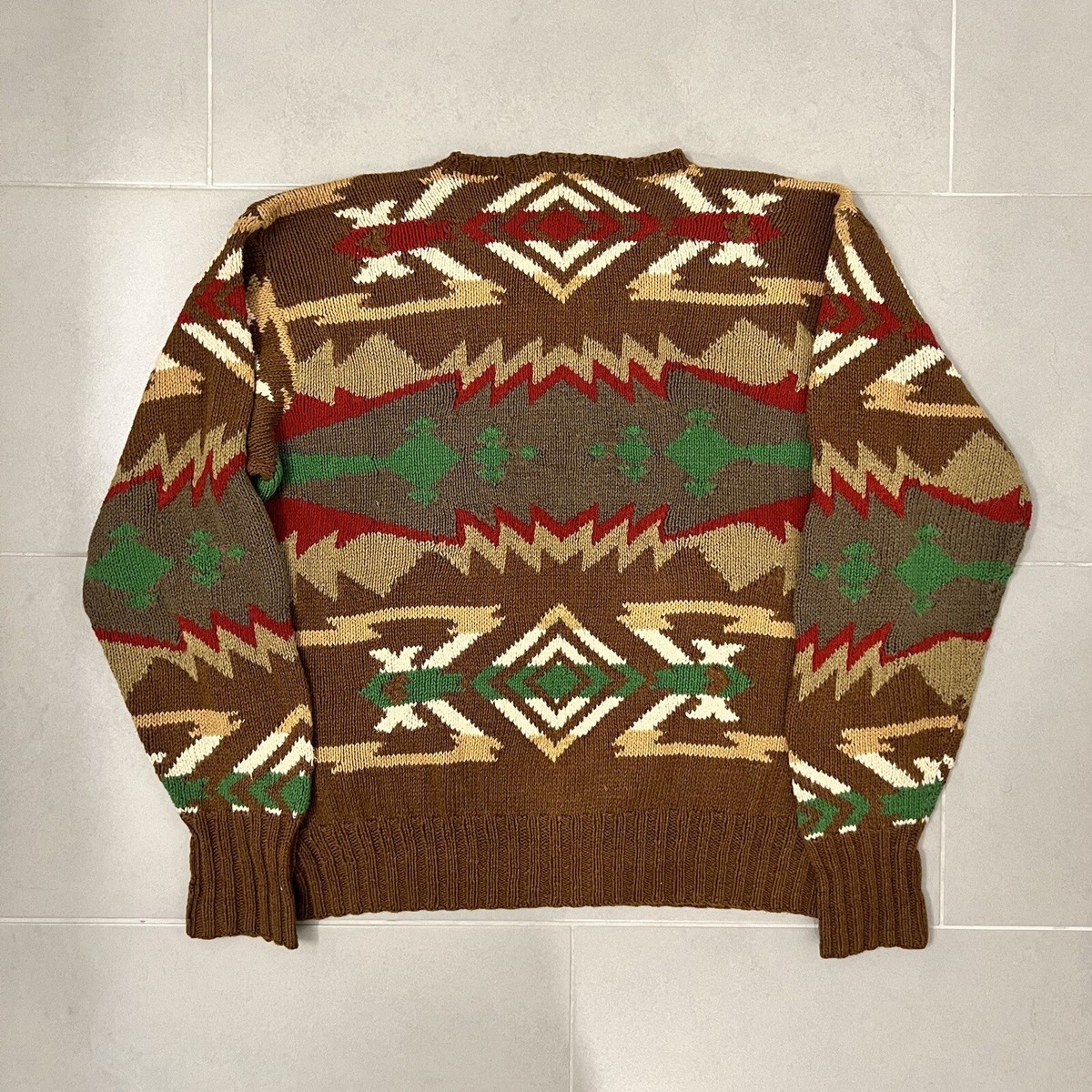 Vintage Ralph Lauren Polo Aztec USA Flag Sweater M Cotton Linen