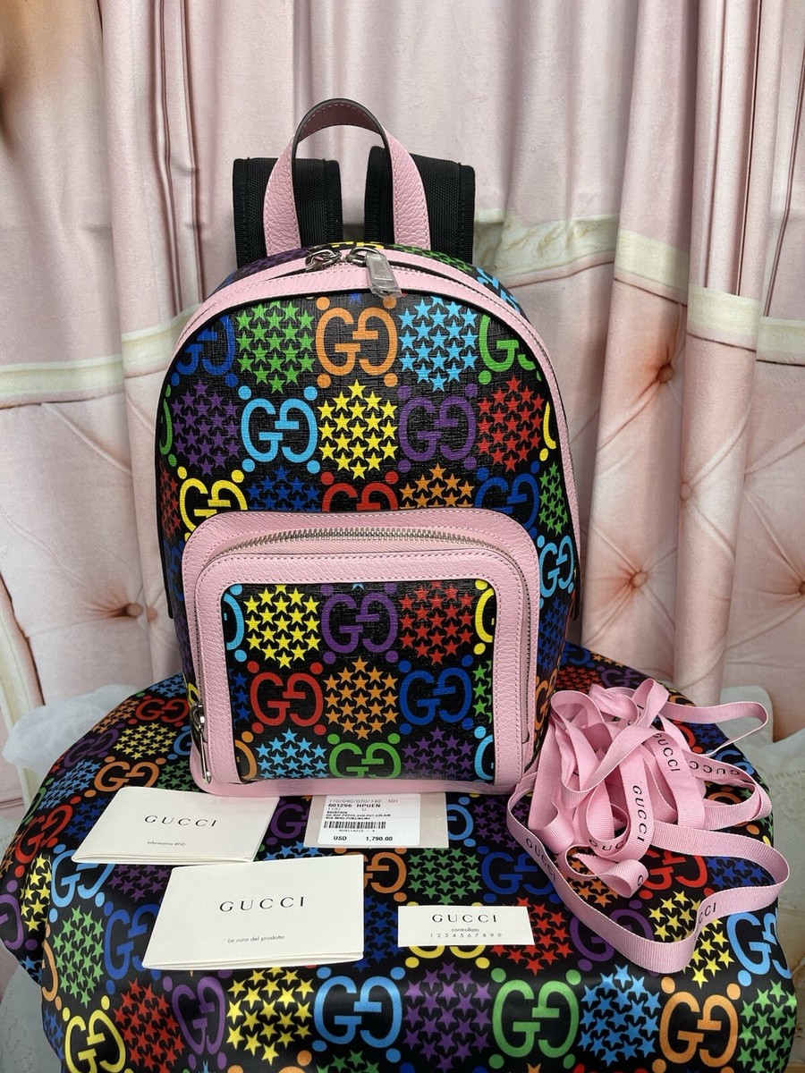 GUCCI New PINK Psychedelic GG Supreme Monogram Canvas Backpack Bag