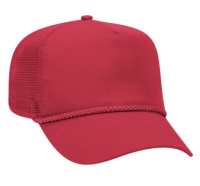 RED 5 PANEL MESH BACK TRUCKER HAT CAP SNAPBACK CURVED MID PROFILE