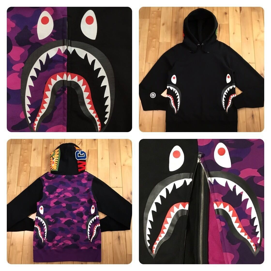 BAPE Shark side zip pullover hoodie purple camo A Bathing Ape Size