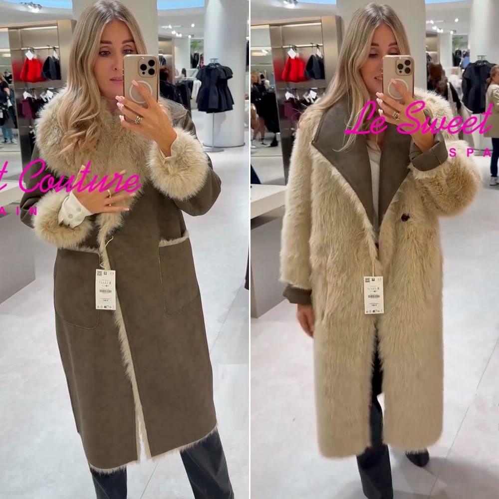 ZARA WOMAN NWT FW25 REVERSIBLE DOUBLE-FACED FAUX FUR COAT MINK