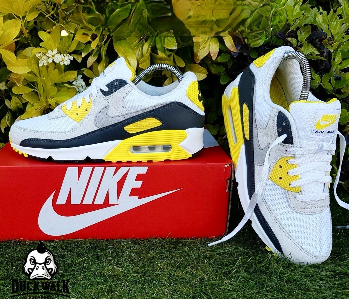 Nike Air Max 90 Shoes White Black Lighting Yellow DM0029-111 Mens