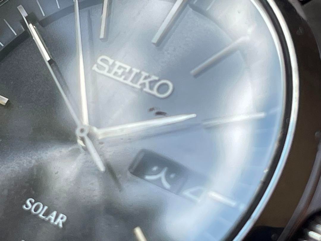Seiko V158-0AM0 Solar Watch Black Dial Stainless Steel Quartz Used