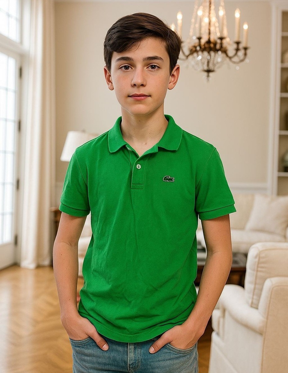 Lacoste 16 Polo Shirt Youth Kids Green Classic Short Sleeve Pique