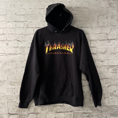 Black Thrasher Magazine Flame Logo Pullover Hoodie Sweatshirt